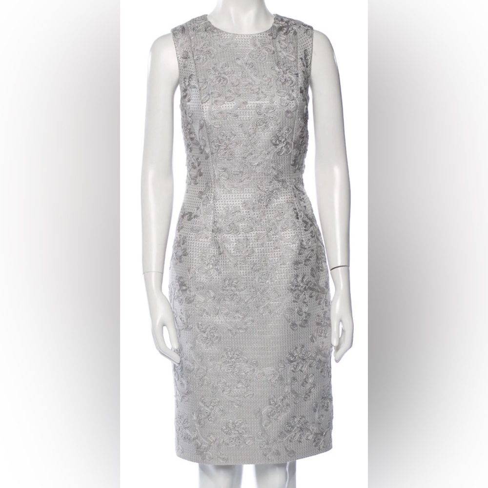 CARMEN MARC VALVOS SZ 6 Ribbon Floral Metallic Sparkly Lined Knee Length Dress